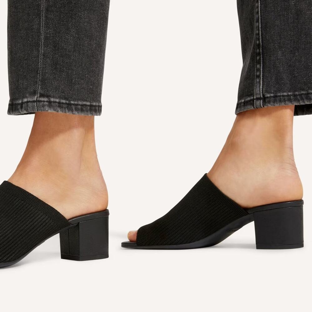 Everlane Black Knit Open-Toe Block Heel Sandals